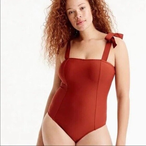 J. Crew Other - J. Crew Tie Shoulder One Piece Swimsuit In Rust Orange Size 2